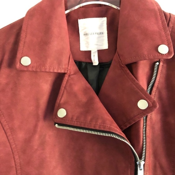 Avec Les Filles Faux Suede Moto Jacket XS Rust Red - Picture 3 of 16